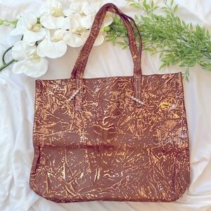 APD Designs Handmade Rose Gold Metallic Crinkled Tan Leather Tote